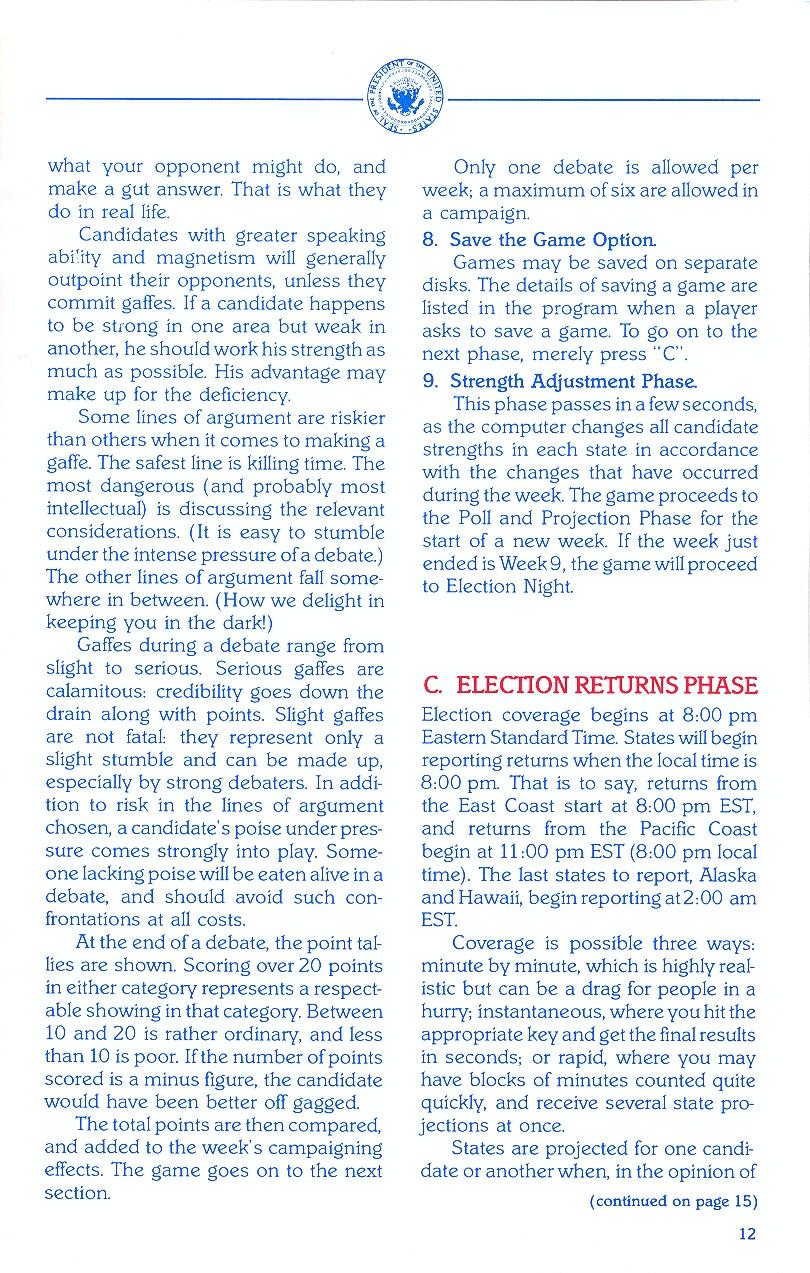 President Elect (1988 Edition) manual page 12